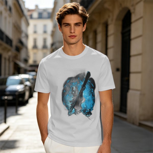 Olive T-Shirt With Galaxy Guitar Player Graphic Print