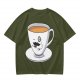 Olive Green T-Shirt With Dapper Cartoon Teacup Graphic