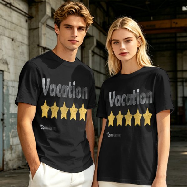 Olive Green T-Shirt With Vacation And Five Star Graphic Print