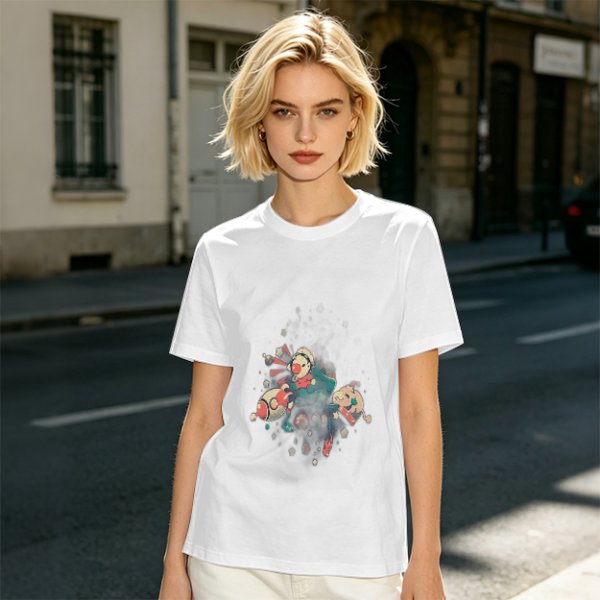 Olive T-Shirt With Whimsical Space Themed Cartoon Print