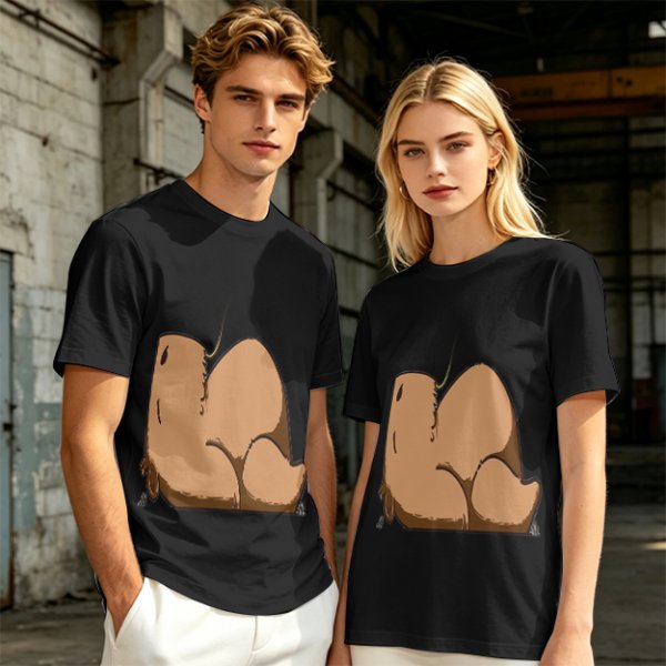 Olive Green T-Shirt With Capybara Rear View Graphic