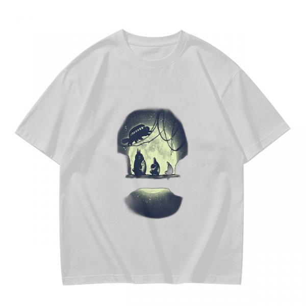 Olive T-Shirt With Skull Silhouette Print Featuring Forest Spirits