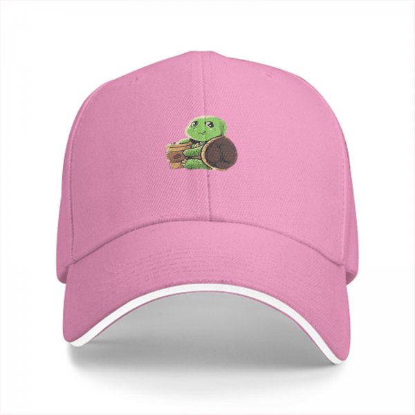 Black Baseball Cap With Cute Turtle Holding Coffee Cup Print