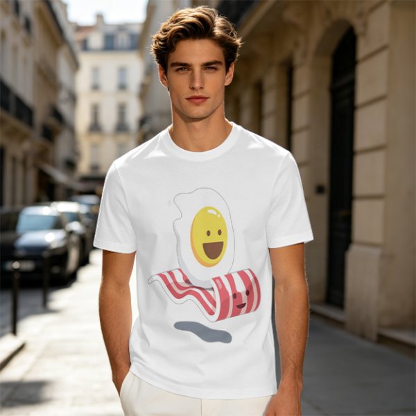 Olive T-Shirt With Happy Fried Egg And Bacon Graphic Print