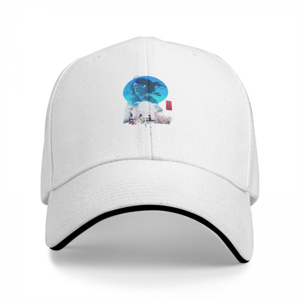 Black Baseball Cap With Anime Girl Blue Circle Art Print