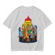 Olive green t-shirt with cartoon dogs playing poker under a hanging lamp