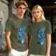 Olive Green T-Shirt with Blue Abstract Graphic Print