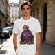 Olive t-shirt with skeleton religious graphic and Ecclesia Grayskullis text