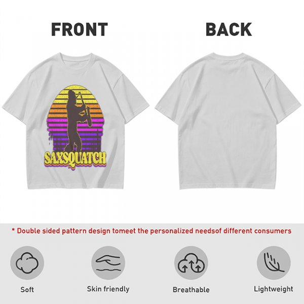 Saxsquatch Bigfoot Playing Saxophone Retro Sunset T-Shirt