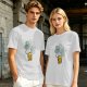 Olive T-shirt with Cute Duck Holding Four-Leaf Clover Print