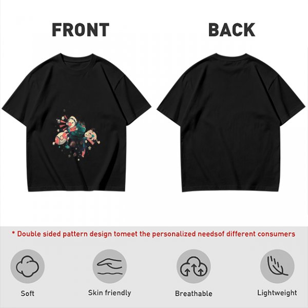 Olive T-Shirt With Whimsical Space Themed Cartoon Print