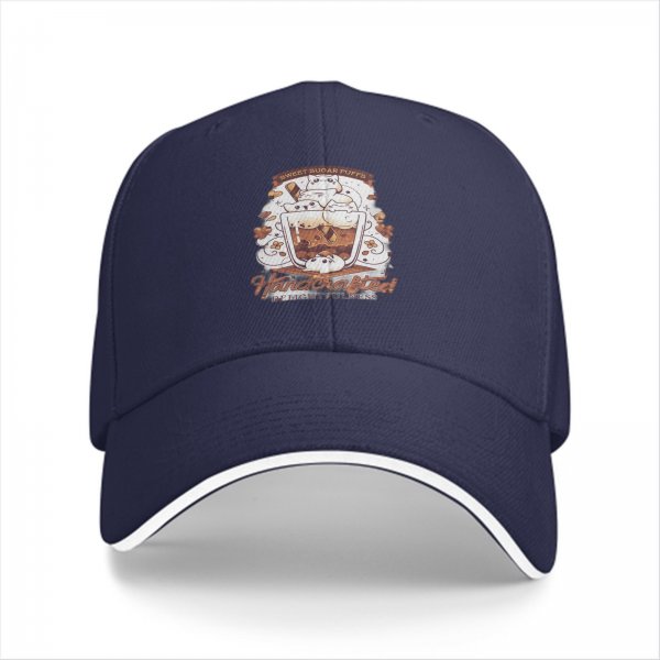 Black Baseball Cap With Cute Sweet Sugar Puffs Drink Graphic