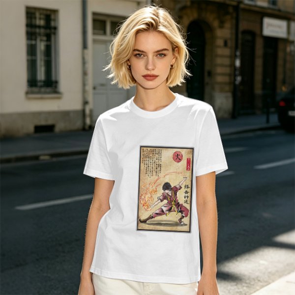 Olive t-shirt with firebender martial arts graphic print