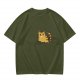 Olive Green T-Shirt With Grumpy Orange Tabby Cat Graphic