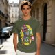 Olive T-shirt with Block Style Mario Riding Yoshi and Mushroom Graphics