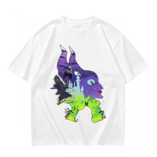 Olive green t-shirt with Maleficent fantasy silhouette graphic