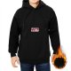 Black hoodie with red and white graphic chest print