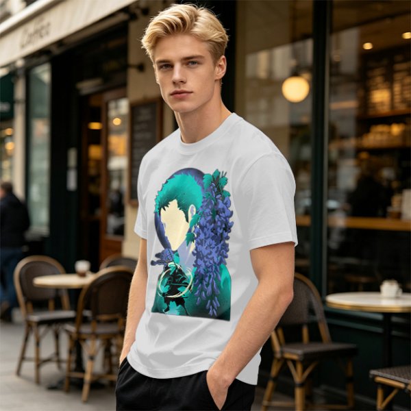 Anime Character Silhouette Wisteria Floral Graphic Olive T-Shirt