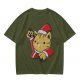 Olive Green T-Shirt With Waving Christmas Cat Graphic