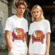 Olive green t-shirt with a sleeping orange cat on a red armchair print