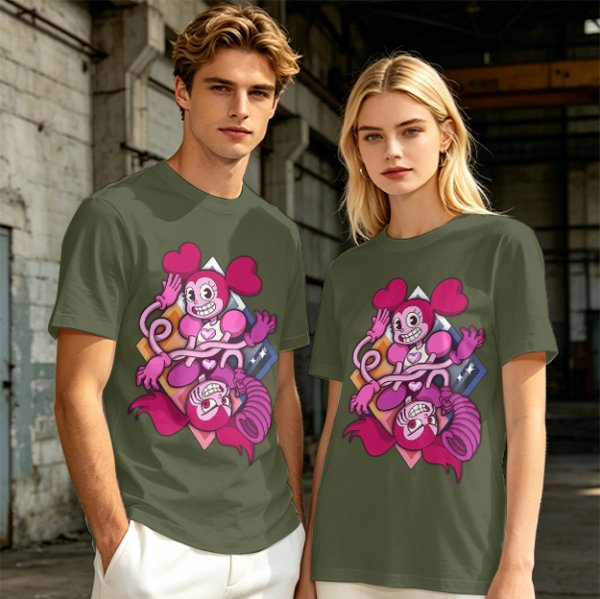 Olive T-shirt with Spinel Character Graphic Print