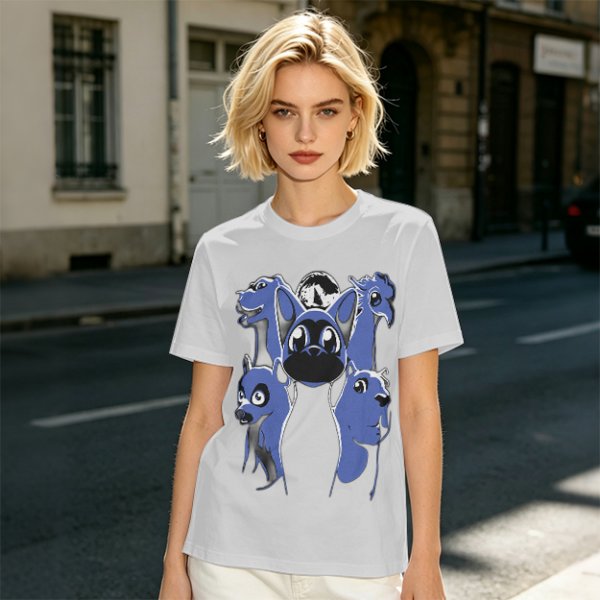 Olive T-Shirt With Blue Fantasy Animal Heads Graphic Print