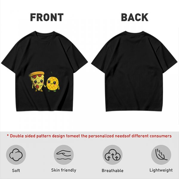 Olive T-Shirt with Cute Pizza and Pineapple Holding Hands Print