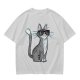 Olive T-Shirt With Cool Gray Cat Wearing Sunglasses Print