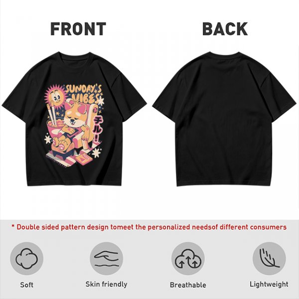 Olive t-shirt with Sunday's Vibes Shiba Inu relaxing graphic