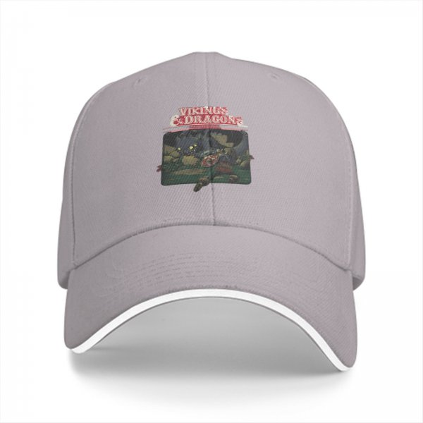 Black Baseball Cap With Vikings And Dragons Graphic Print