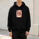 Black Hoodie with Retro Pizza Themed Graphic Print