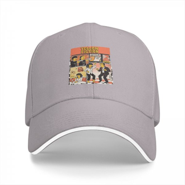 Black baseball cap with Yellow Fiction Simpson-style dance graphic