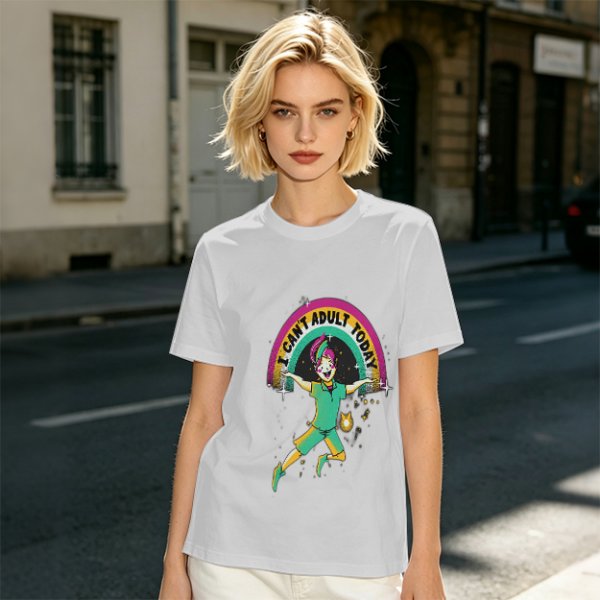 Olive Graphic T-Shirt With 'I Can't Adult Today' Rainbow Design