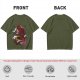Olive T-shirt with Red Chinese Dragon and Cloud Graphic Print