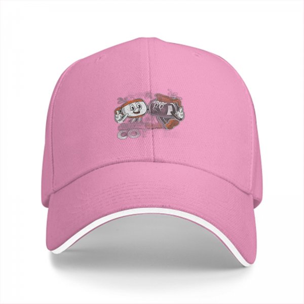 Black Baseball Cap With Retro Coffee Cup Cartoon Characters Print