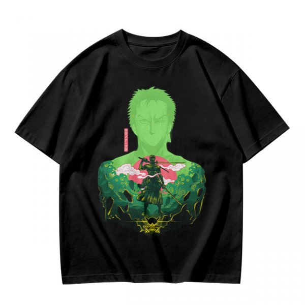 Olive Anime T-Shirt With Samurai Warrior Silhouette Art