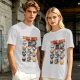 Olive T-Shirt With Sushi Cats Graphic Print