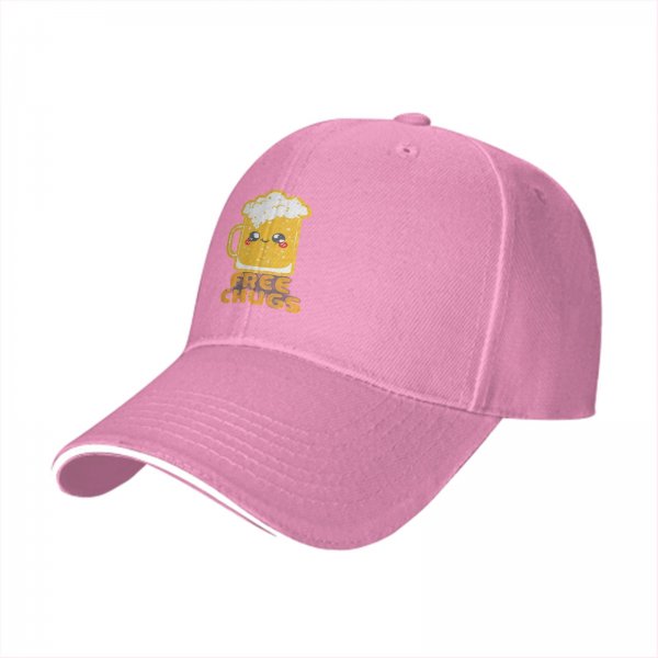 Black baseball cap with cute beer mug graphic and free chugs text