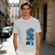 Olive Green T-Shirt with Blue Abstract Graphic Print