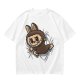 Olive Green T-Shirt With Playful Monster Bunny Graphic Print