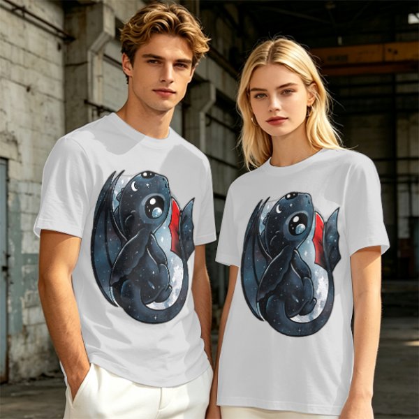 Olive T-shirt with cute starry night dragon graphic