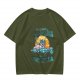 Olive Summer Umbrella Graphic T-Shirt with Retro Beach Illustration