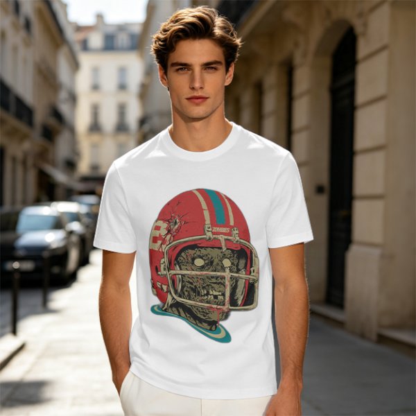 Olive T-Shirt with Zombie Football Player Helmet Graphic