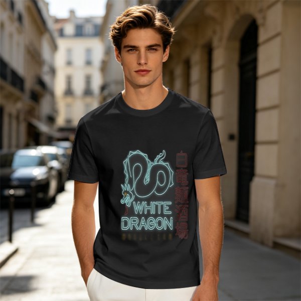 Olive T-Shirt With Neon White Dragon Graphic Print
