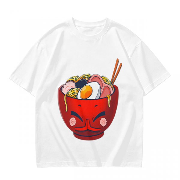 Olive T-Shirt With Cute Cartoon Ramen Bowl Graphic