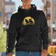 Black hoodie with two crows on branch against yellow semicircle graphic