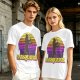 Saxsquatch Bigfoot Playing Saxophone Retro Sunset T-Shirt
