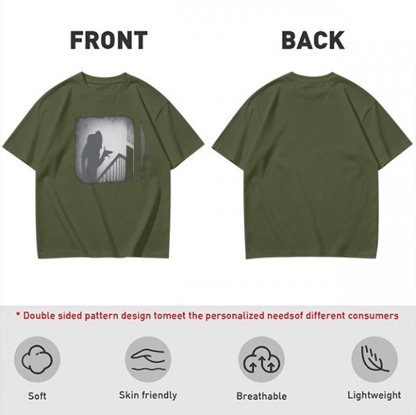 Olive T-Shirt With Horror Staircase Silhouette Graphic