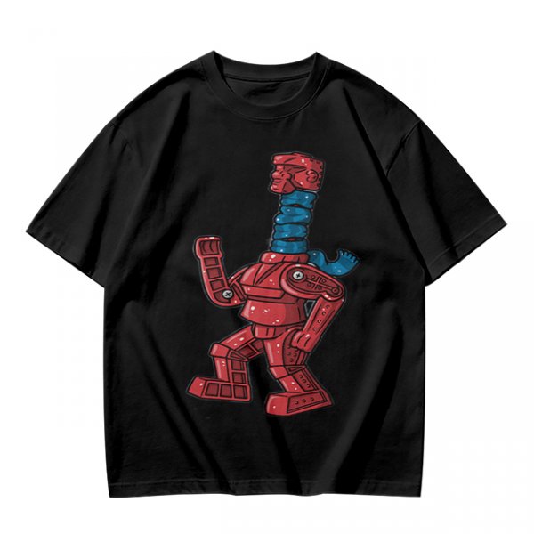 Olive Green T-Shirt with Retro Robot Graphic Print