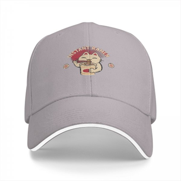 Black Baseball Cap With Cute Cat Eating Instant Ramen Graphic